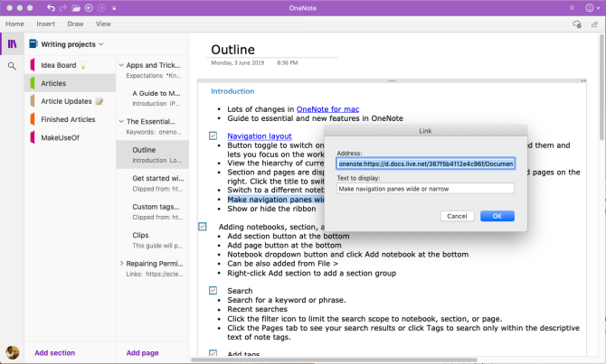 OneNote पृष्ठ का लिंक सम्मिलित करें