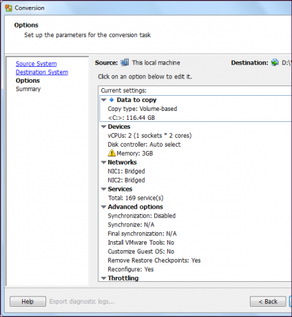 VMware vCenter-कनवर्टर-रूपांतरण-विकल्प