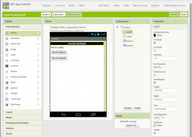 android app appinventor screen1 labelconfig बनाएं