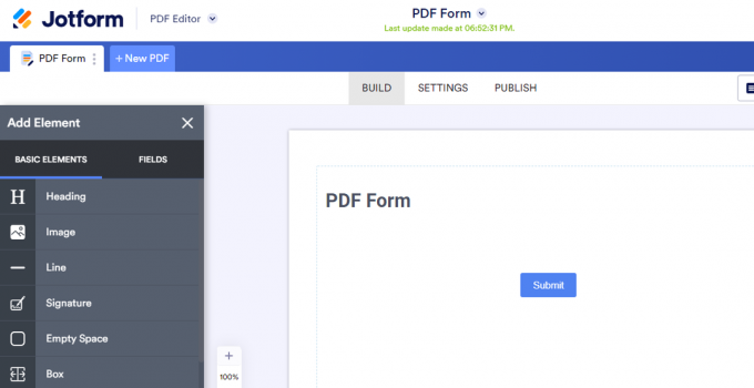 Jotform भरने योग्य पीडीएफ फॉर्म का स्क्रीनशॉट