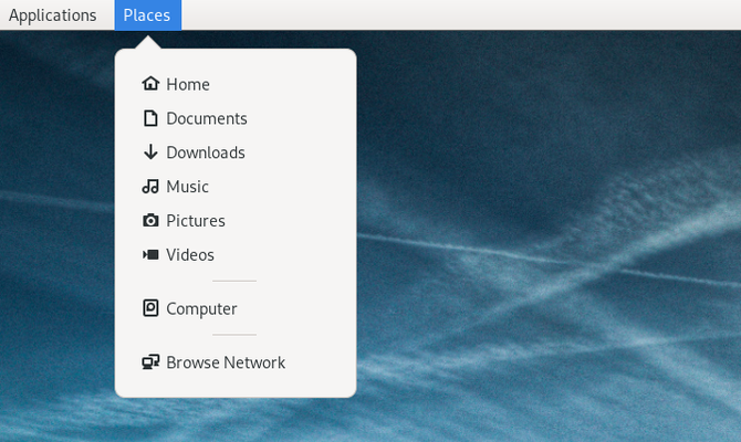 GNOME क्लासिक स्थान मेनू में स्टोरेज विकल्प प्रदर्शित होते हैं