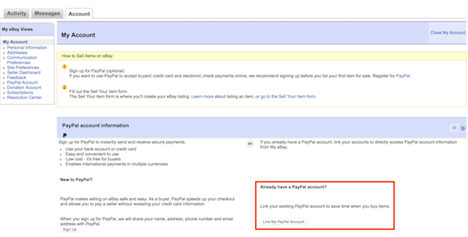 पेपल को ईबे से कैसे लिंक करें पेपाल ईबे 1