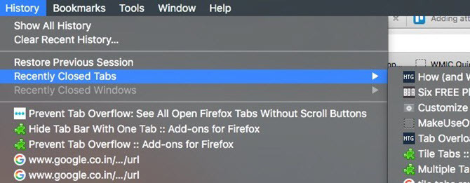 फ़ायरफ़ॉक्स ने हाल ही में बंद किए गए टैब