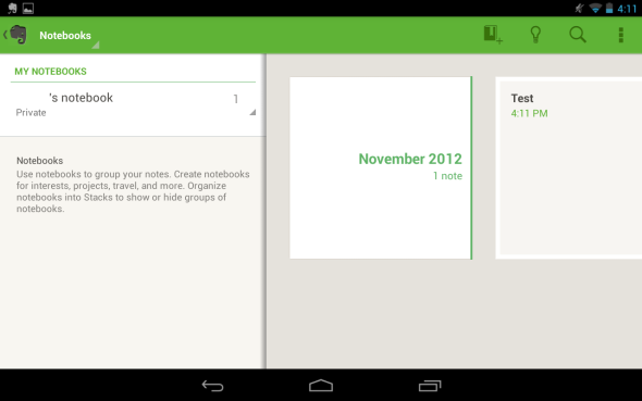 Evernote के लिए android-गोली