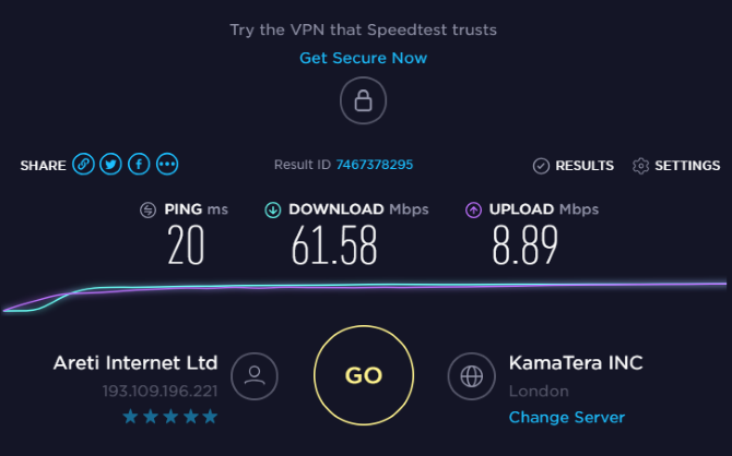 अपने वीपीएन की गति का परीक्षण करने के लिए speedtest.net का उपयोग करें