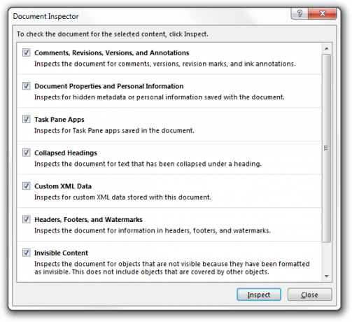 Microsoft Word 2013 दस्तावेज़ निरीक्षक