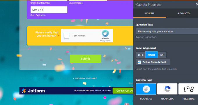 Jotform Captcha Screenshot
